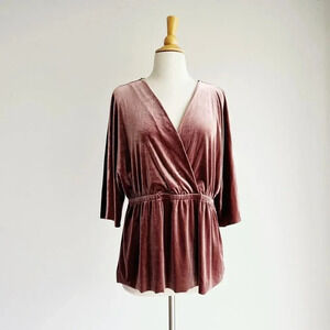 Halogen Velvet Wrap Top – Romantic Rose Mauve Blouse (L)